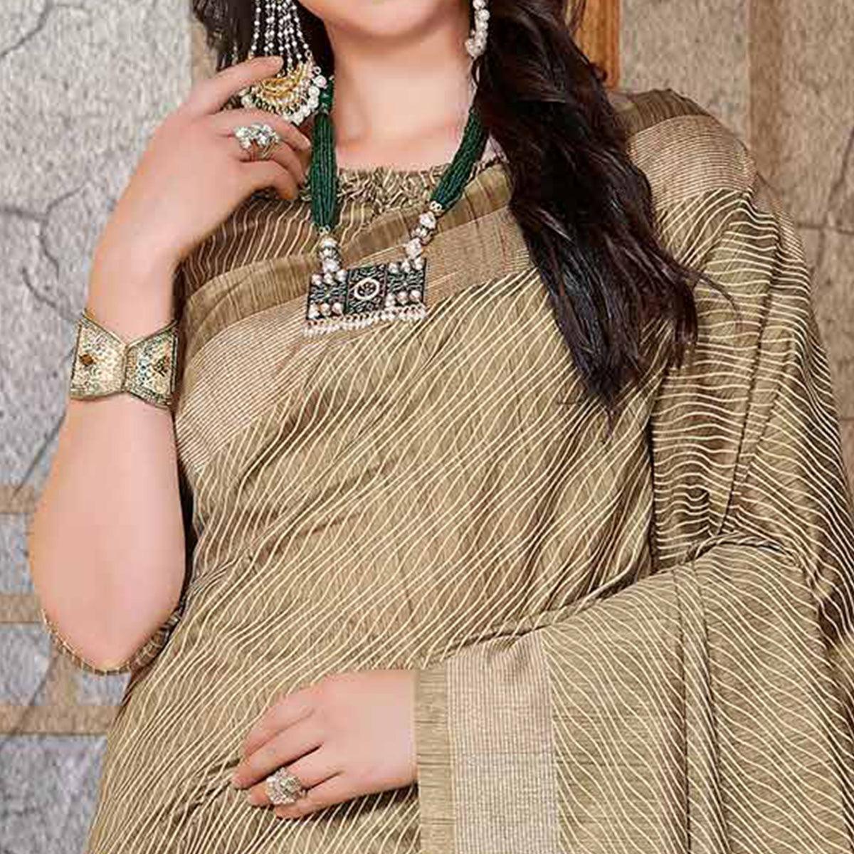 Elegant Beige Colored Festive Wear Printed Bhagalpuri Silk Saree