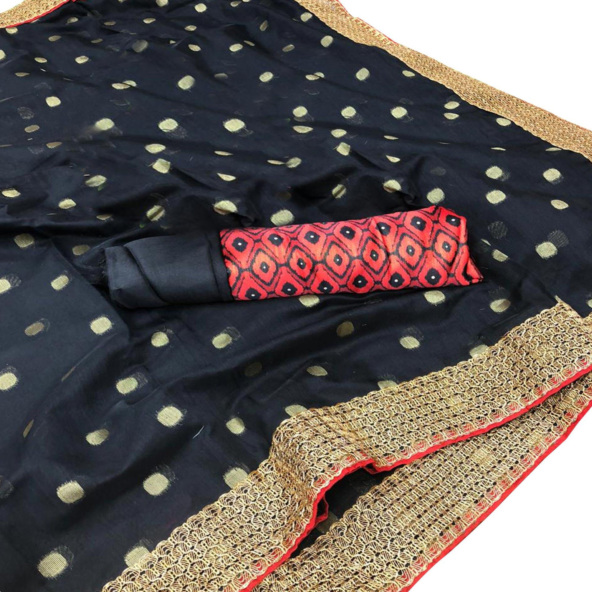 Elegant Black Colored Party Wear Embroidered Cotton Saree