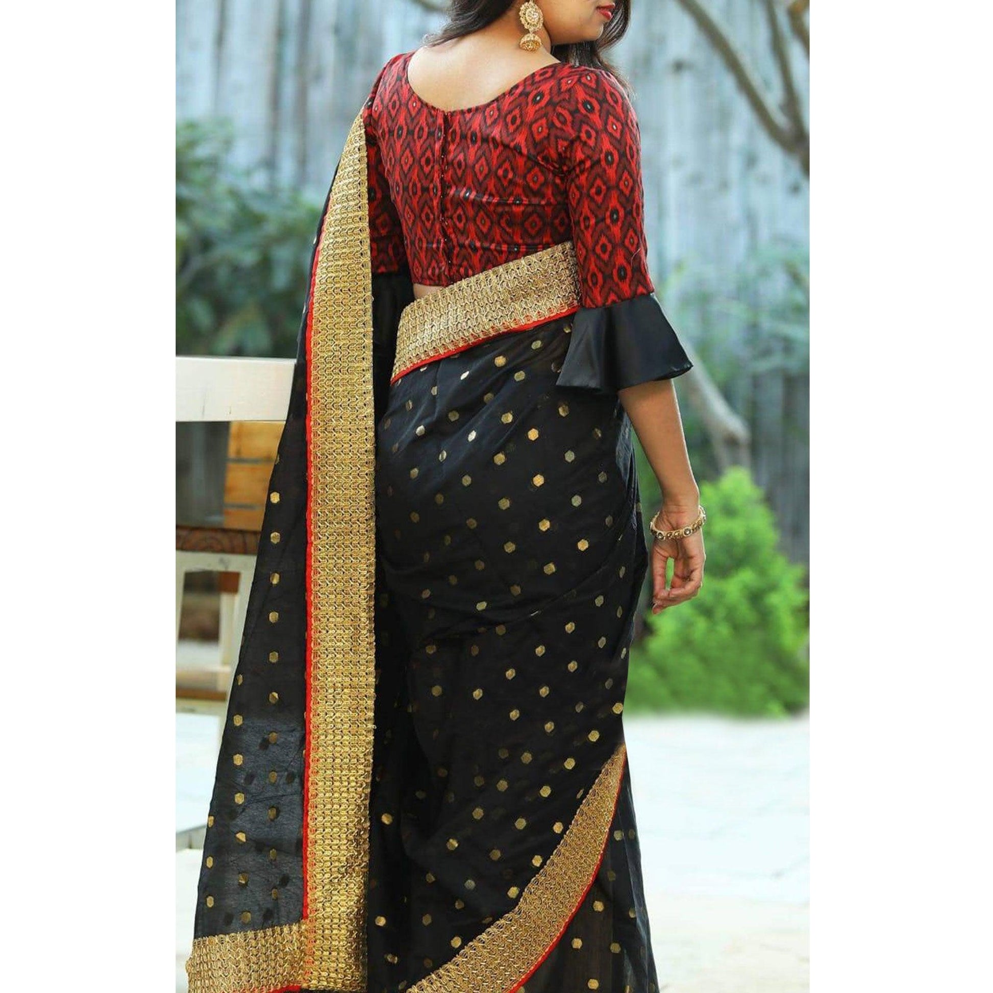 Elegant Black Colored Party Wear Embroidered Cotton Saree