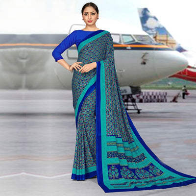 Elegant Blue & Turquoise Coloured Casual Wear Printed Crepe Saree