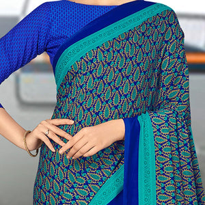 Elegant Blue & Turquoise Coloured Casual Wear Printed Crepe Saree