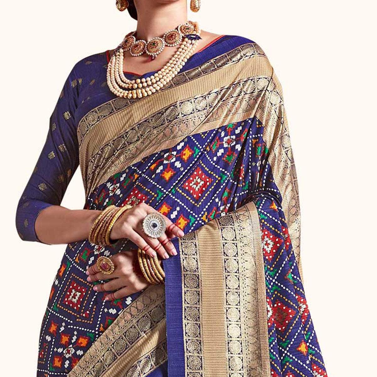 Elegant Blue Colored Festive Wear Printed Kanjivaram Silk Saree