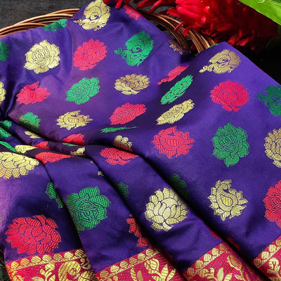 Elegant Blue Colored Festive Wear Woven Kanjivaram Silk Saree