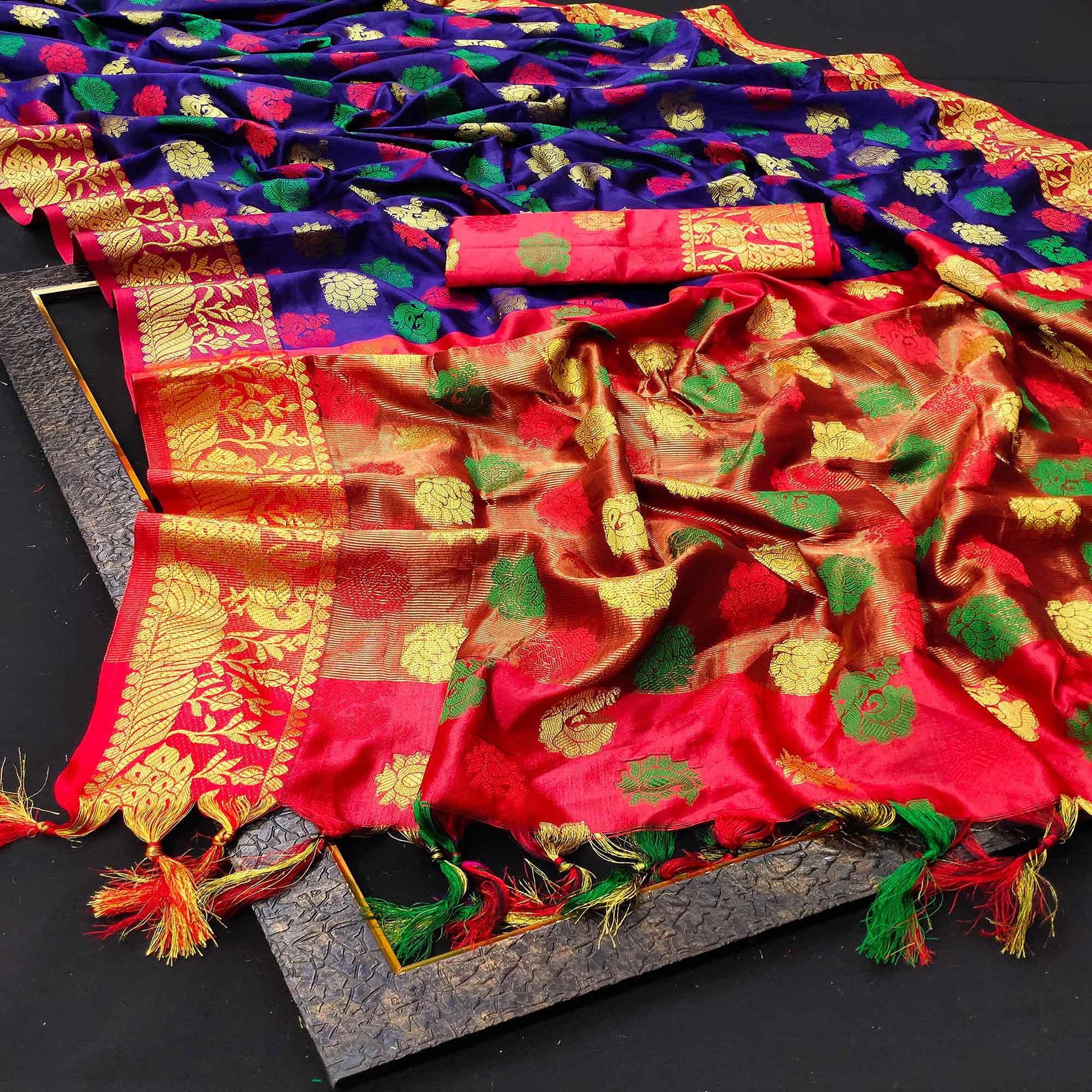 Elegant Blue Colored Festive Wear Woven Kanjivaram Silk Saree