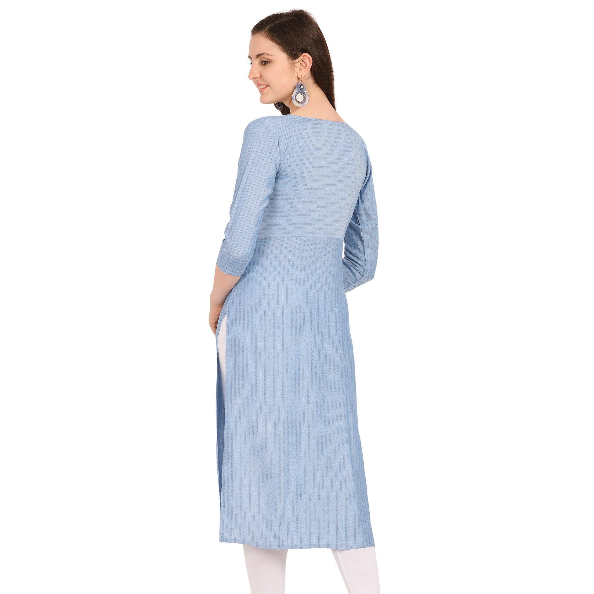 Elegant Blue Colored Party Wear Embellished Work Rayon Kurti