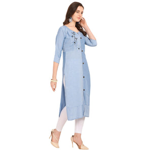Elegant Blue Colored Party Wear Embellished Work Rayon Kurti