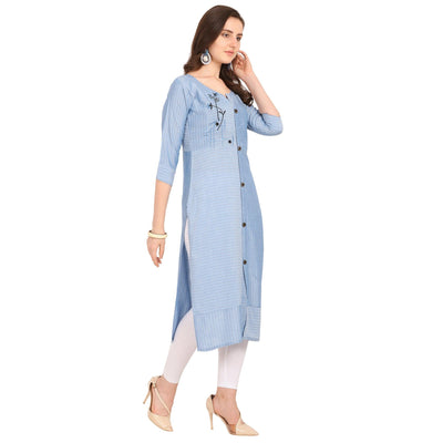 Elegant Blue Colored Party Wear Embellished Work Rayon Kurti