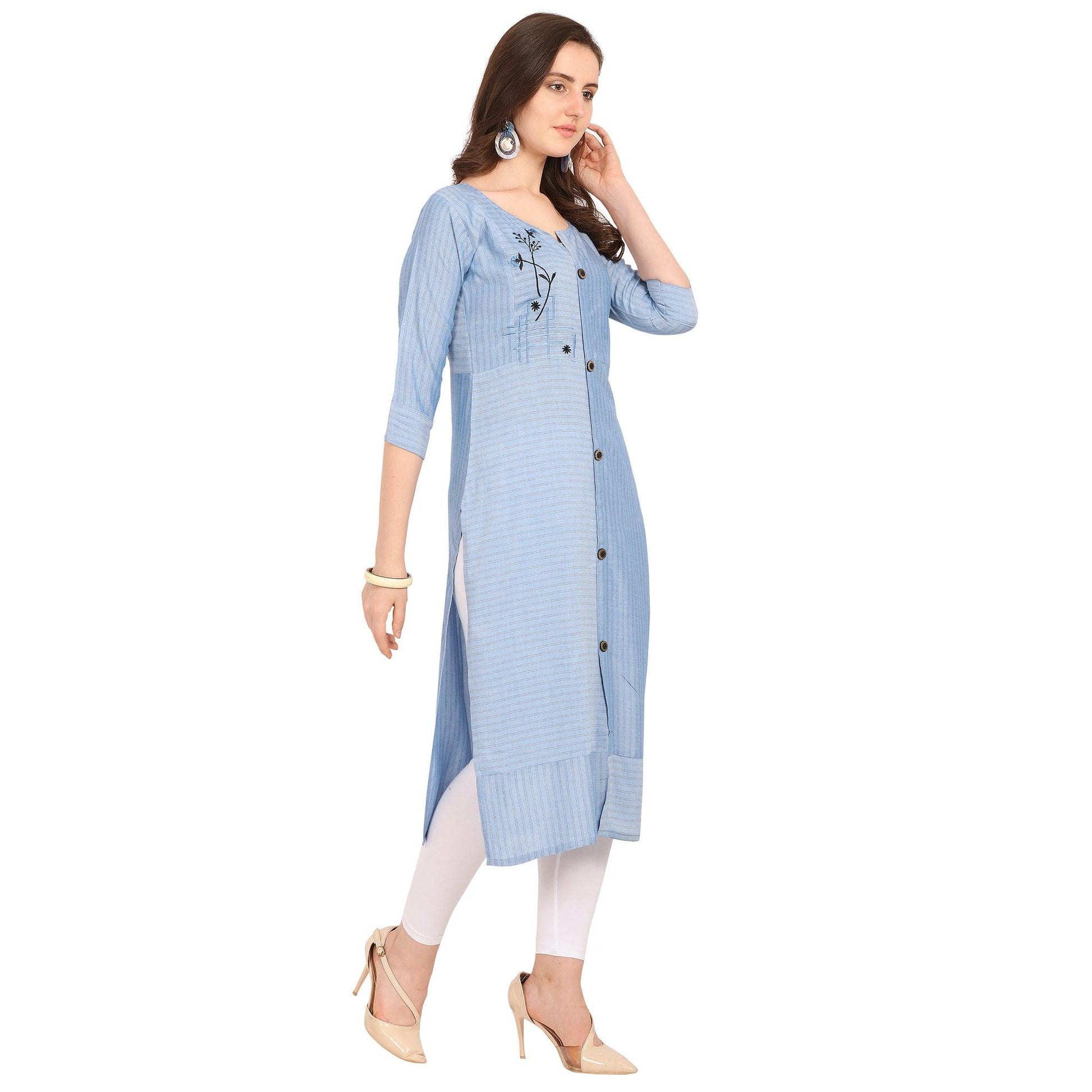 Elegant Blue Colored Party Wear Embellished Work Rayon Kurti