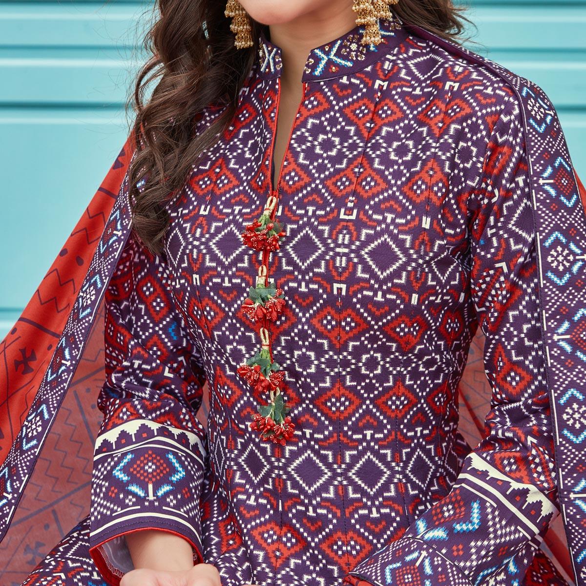 Elegant Blue Colored Partywear Patola Printed Silk Anarkali Suit