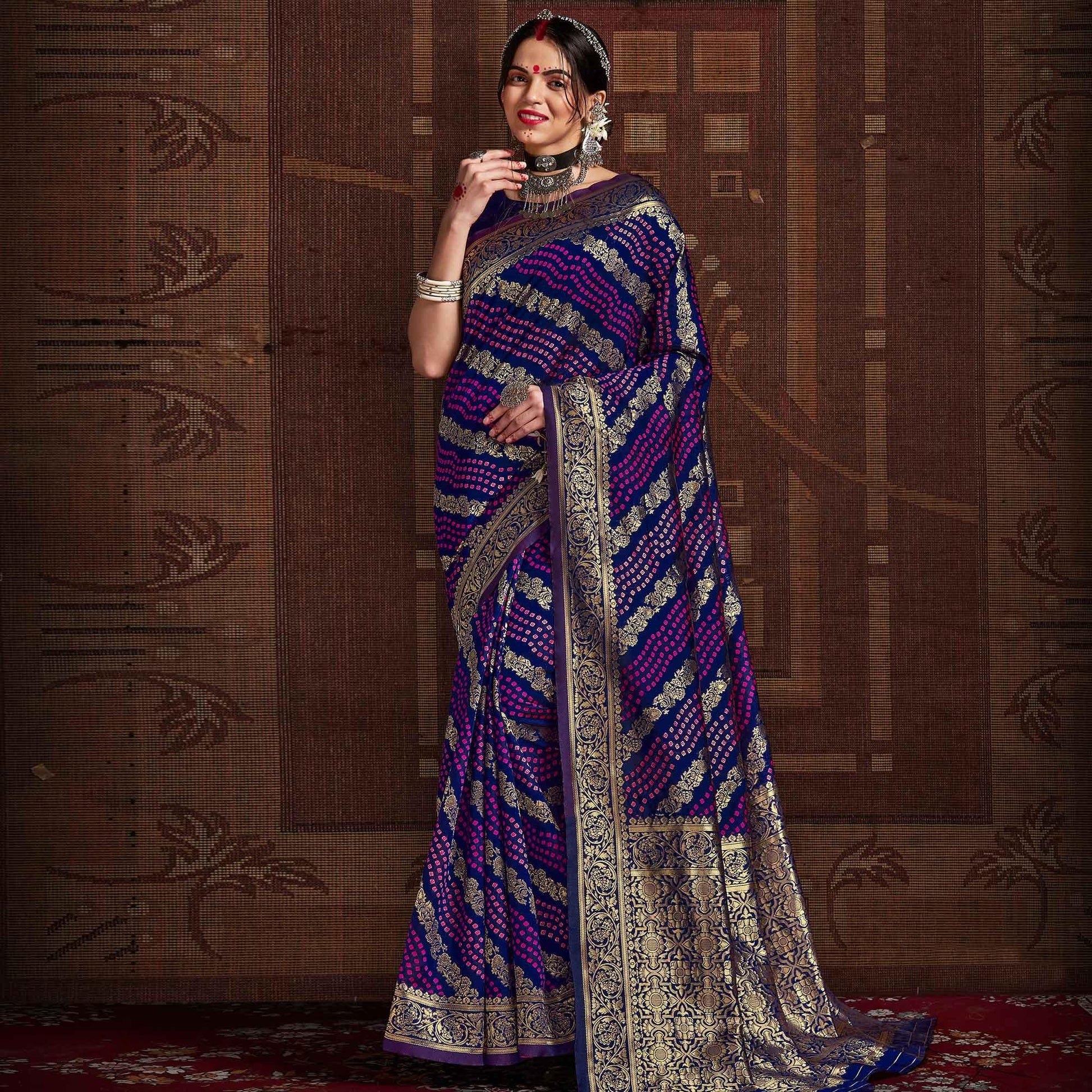 Elegant Blue Coloured Designer Party Wear Silk Saree