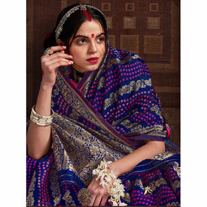 Elegant Blue Coloured Designer Party Wear Silk Saree