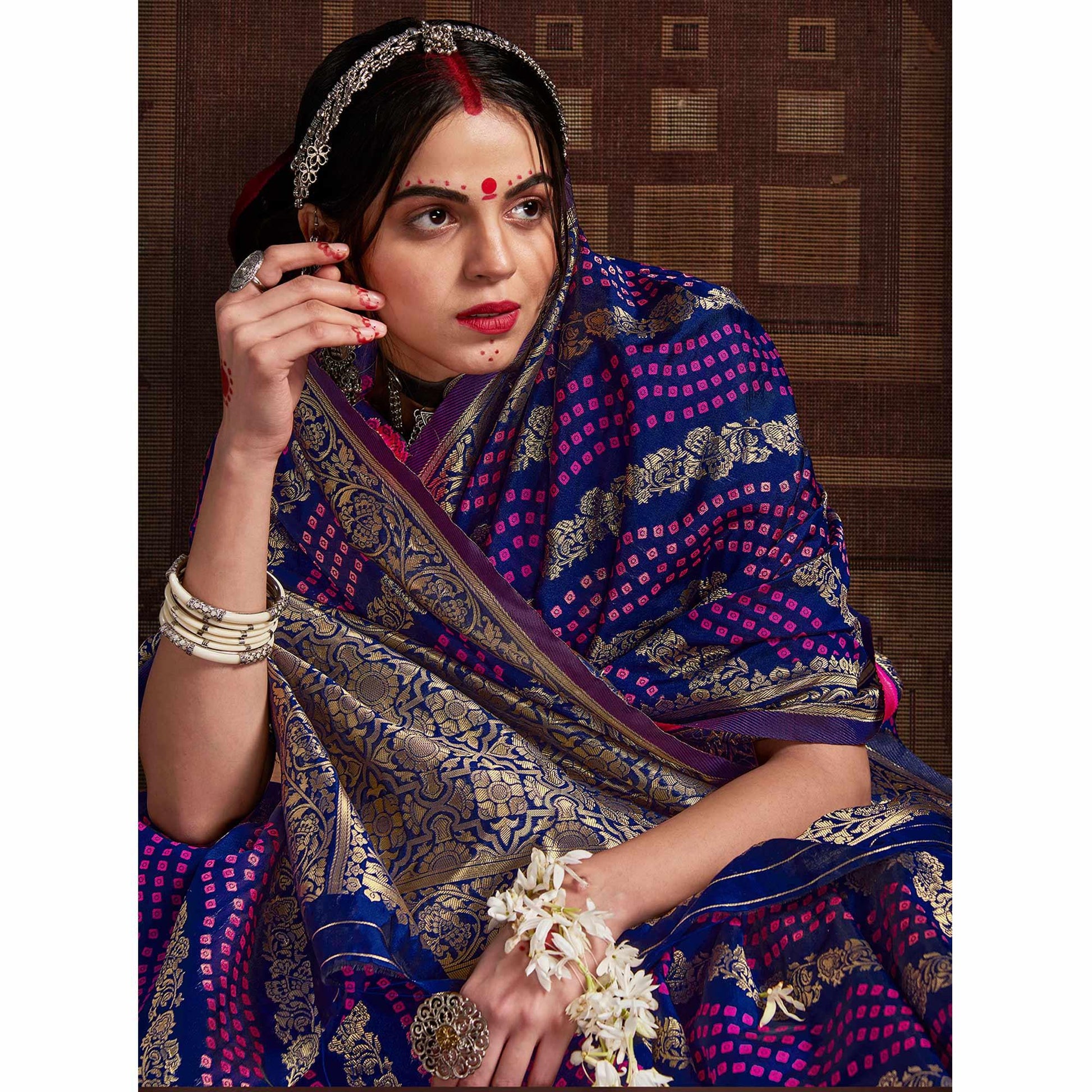 Elegant Blue Coloured Designer Party Wear Silk Saree