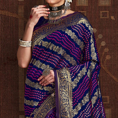 Elegant Blue Coloured Designer Party Wear Silk Saree