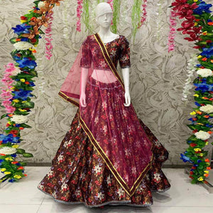 Elegant Brown Coloured Partywear Embroidered Dual Satin Lehenga Choli