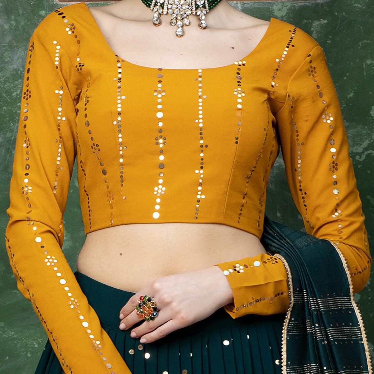 Elegant Dark Green  Coloured Festive Wear Fancy Sequins Work Georgette Lehenga Choli