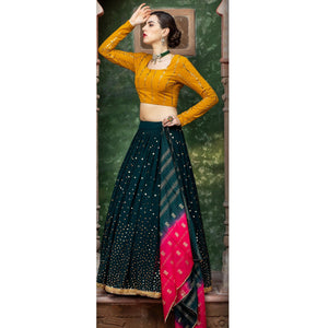 Elegant Dark Green  Coloured Festive Wear Fancy Sequins Work Georgette Lehenga Choli