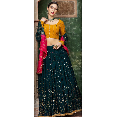 Elegant Dark Green  Coloured Festive Wear Fancy Sequins Work Georgette Lehenga Choli
