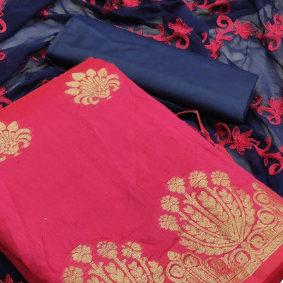 Elegant Deep Pink Colored Casual Wear Woven Banarasi Silk Dress Material