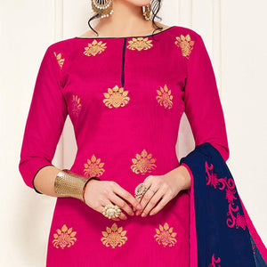 Elegant Deep Pink Colored Casual Wear Woven Banarasi Silk Dress Material