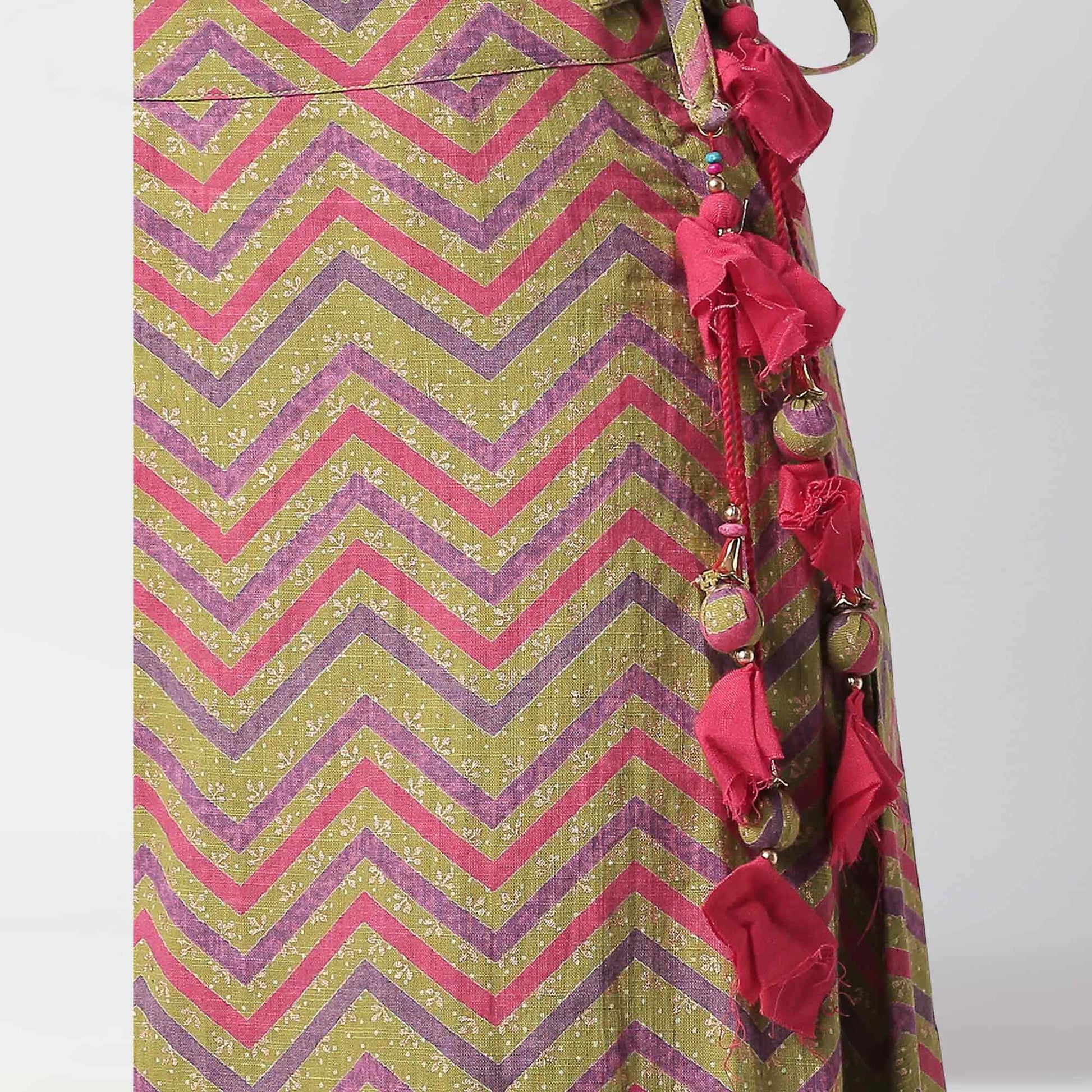 Elegant Fuschia Pink Colored Partywear Cotton Short Kurti - Skirt Set