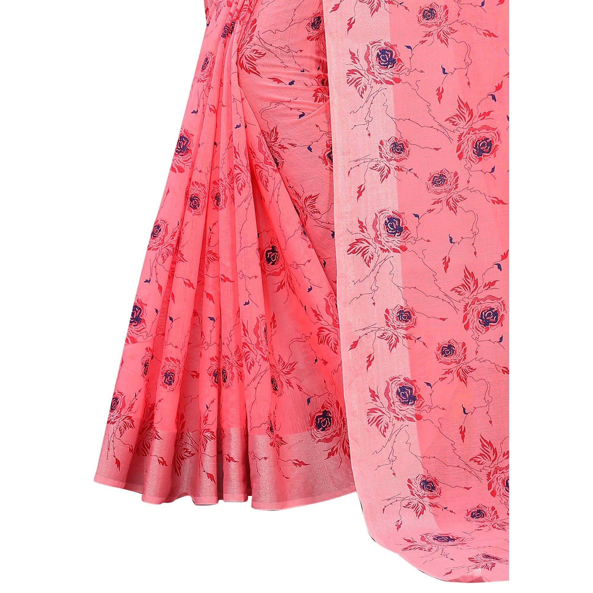 Elegant Gajari Colored Casual Wear Printed Cotton Linen Saree