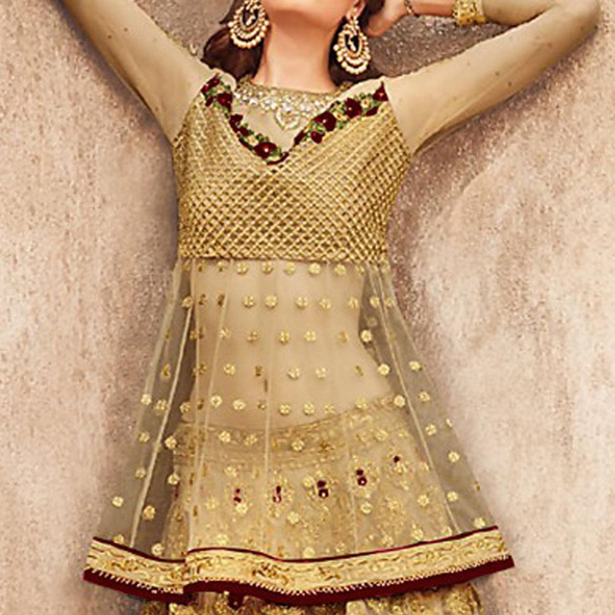 Elegant Golden-Brown Colored Party Wear Embroidered Net Lehenga Choli