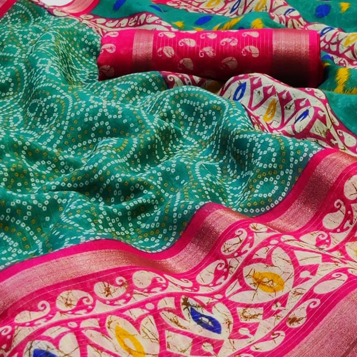 Elegant Green Colored Casual Wear Printed Cotton Saree