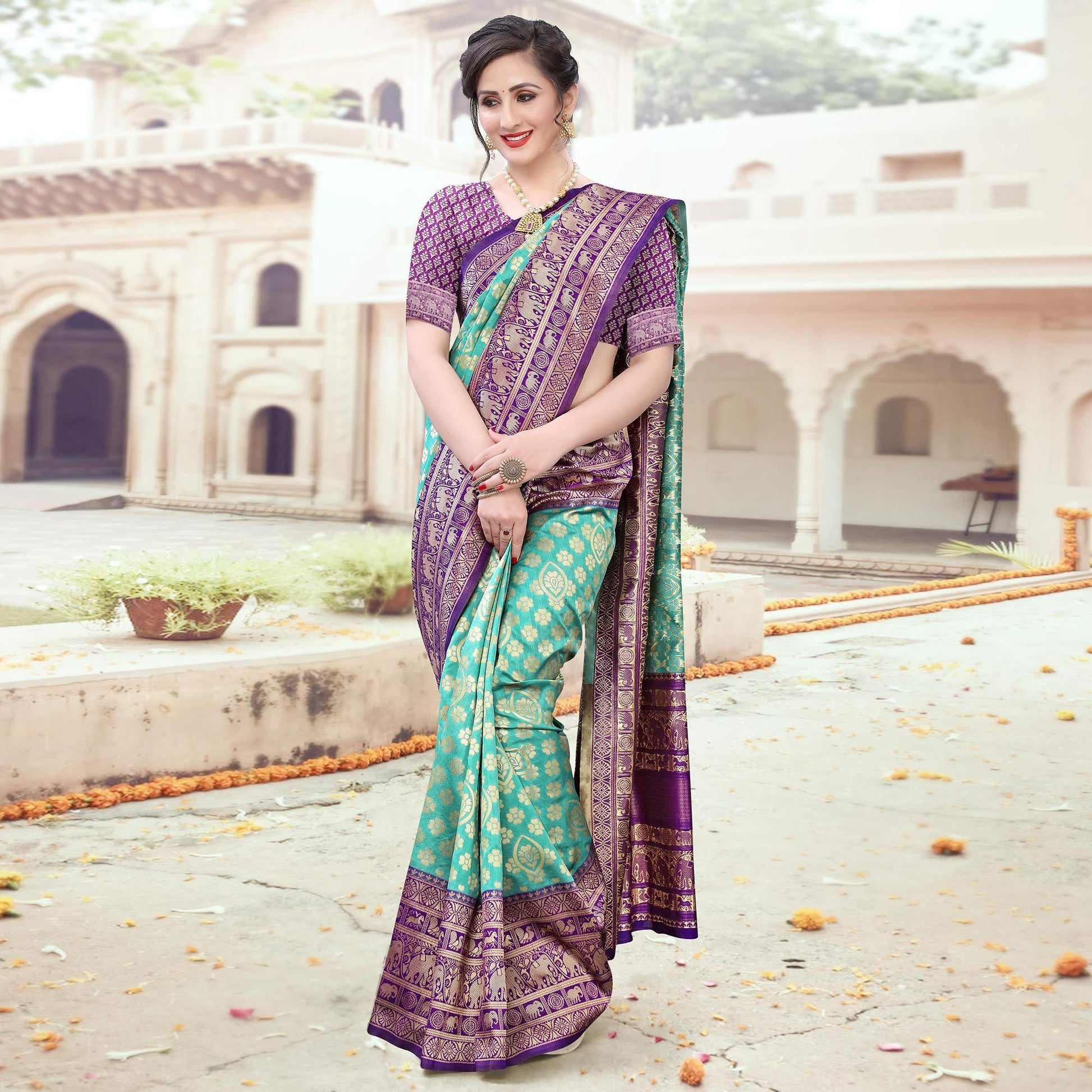Elegant Green Colored Festive Wear Woven Heavy Banarasi Silk Saree