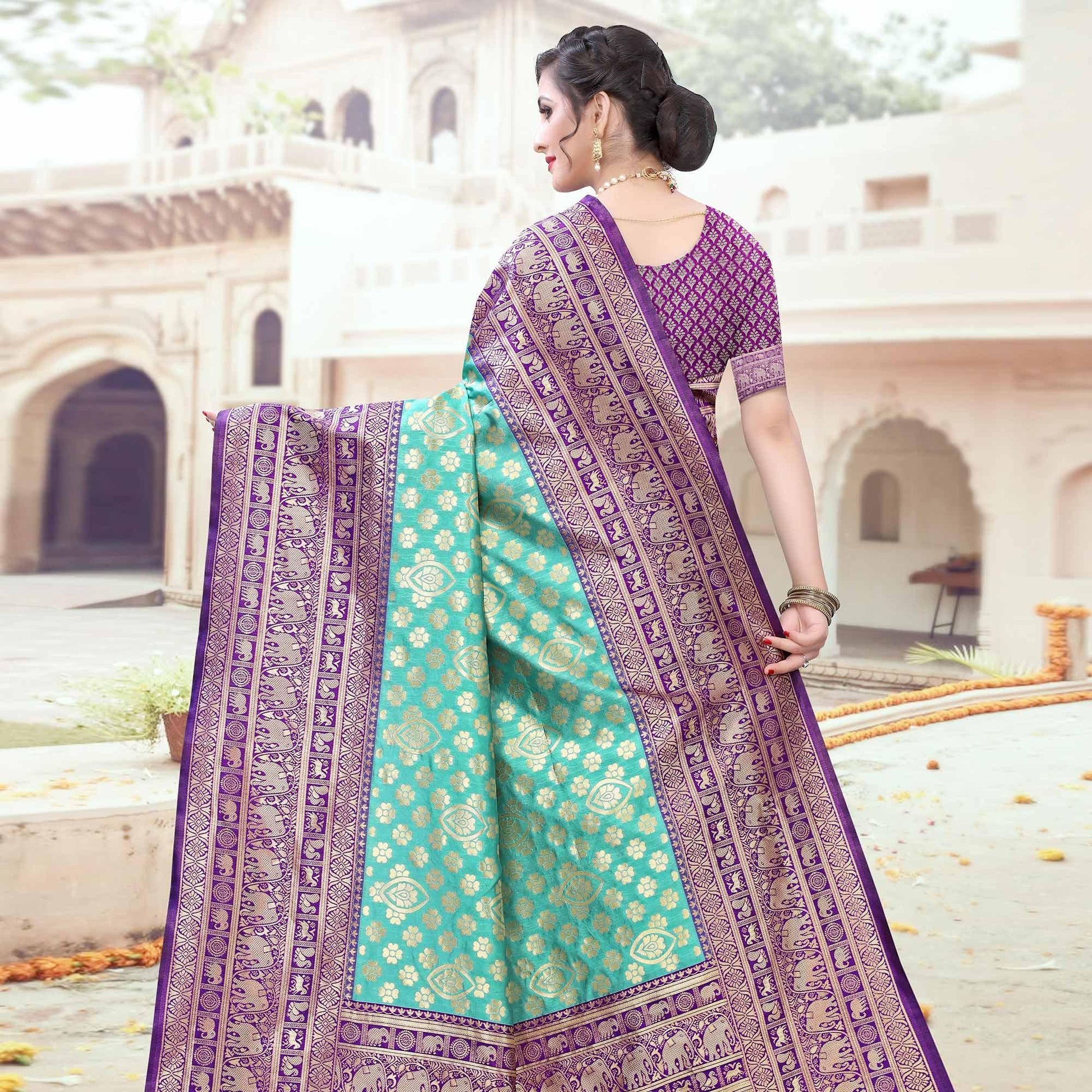 Elegant Green Colored Festive Wear Woven Heavy Banarasi Silk Saree
