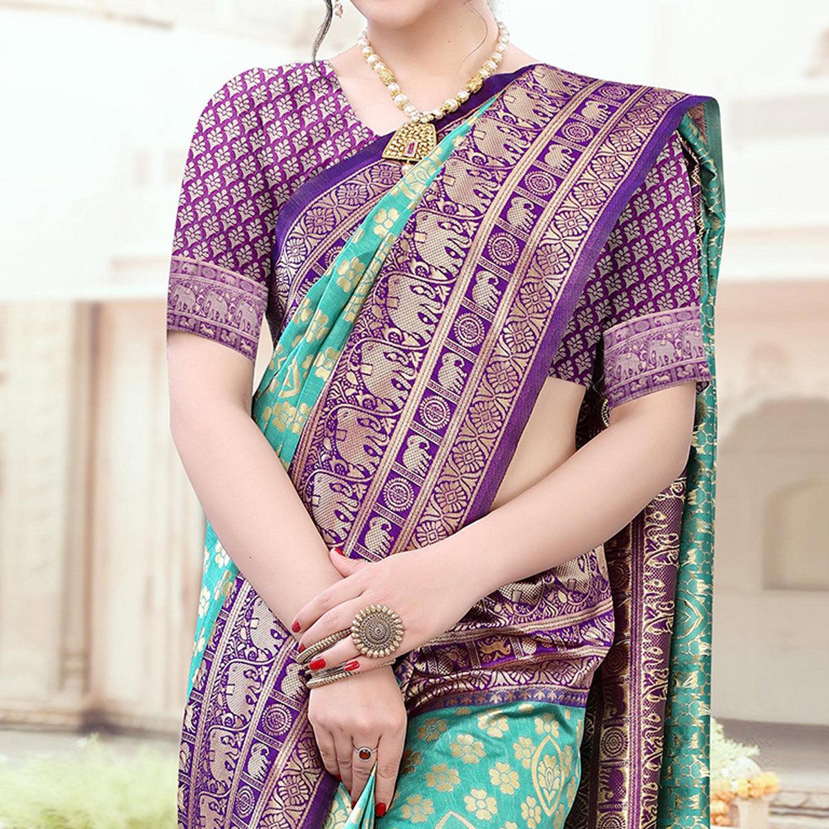 Elegant Green Colored Festive Wear Woven Heavy Banarasi Silk Saree