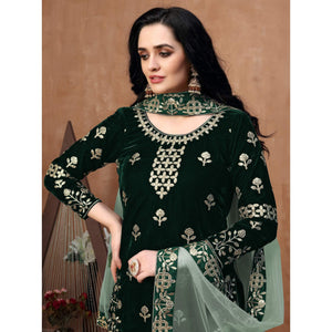 Elegant Green Coloured Partywear Mirror Embroidered Velvet Patiala Suit