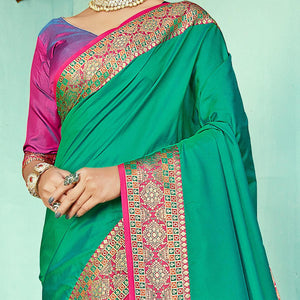 Elegant Green Coloured Partywear Woven Silk Saree