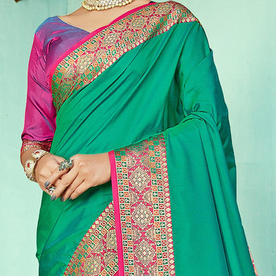 Elegant Green Coloured Partywear Woven Silk Saree
