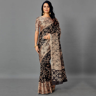 Elegant Grey - Black Colored Casual Wear Printed Art Silk Saree
