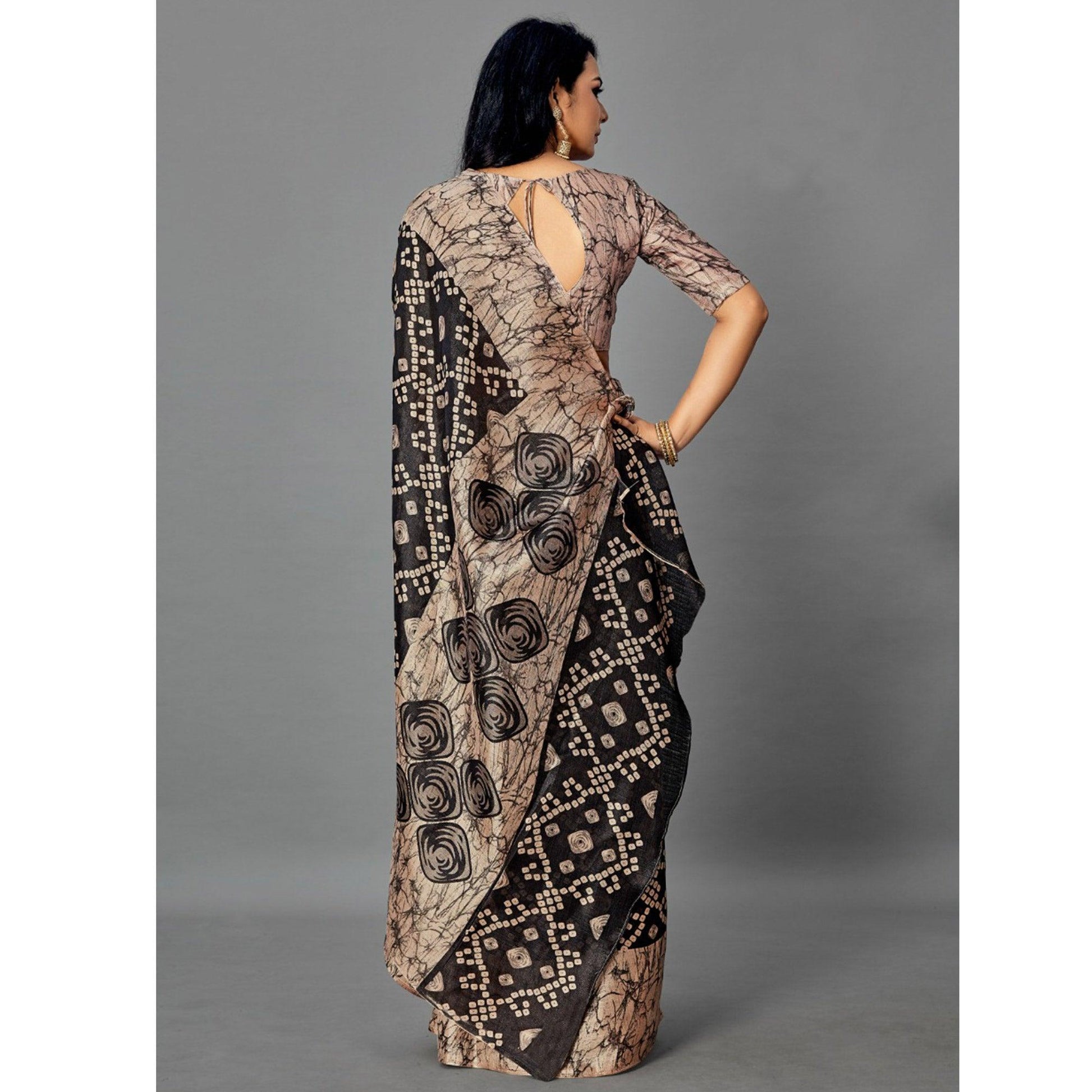 Elegant Grey - Black Colored Casual Wear Printed Art Silk Saree