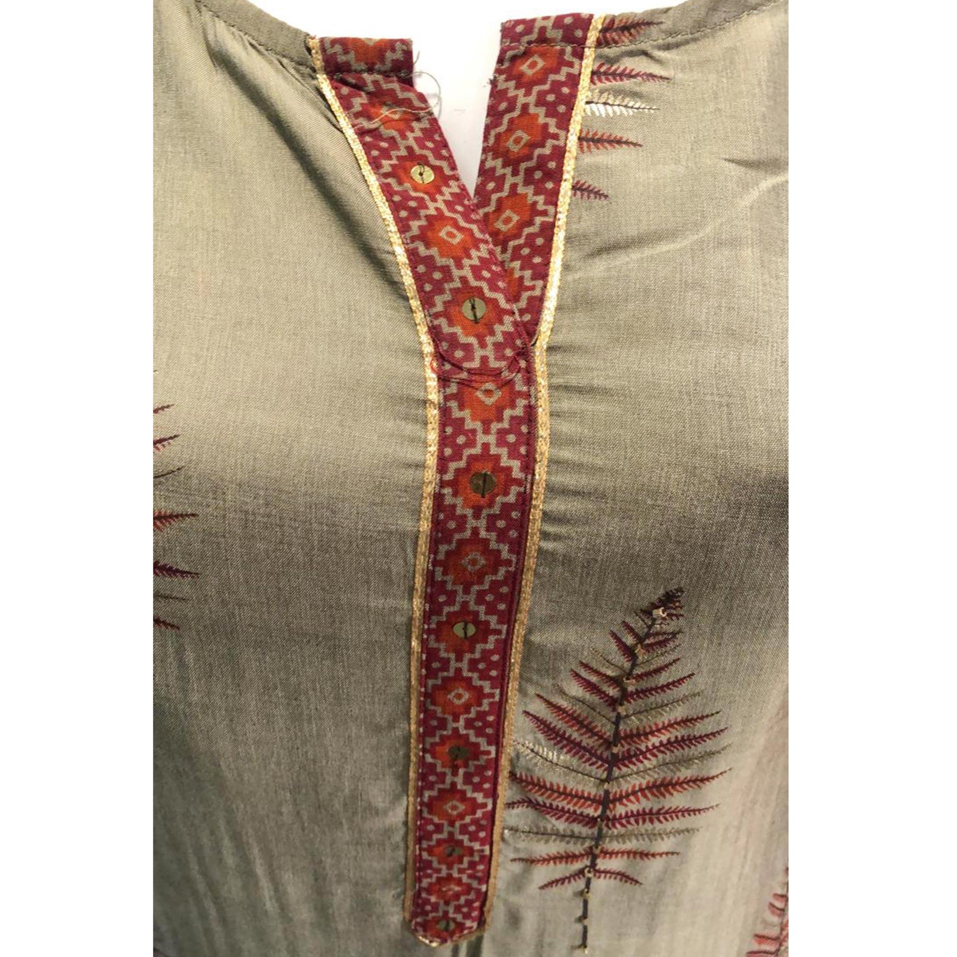 Elegant Grey Colored Casual Printed Stitched Cotton Palazzo Suit