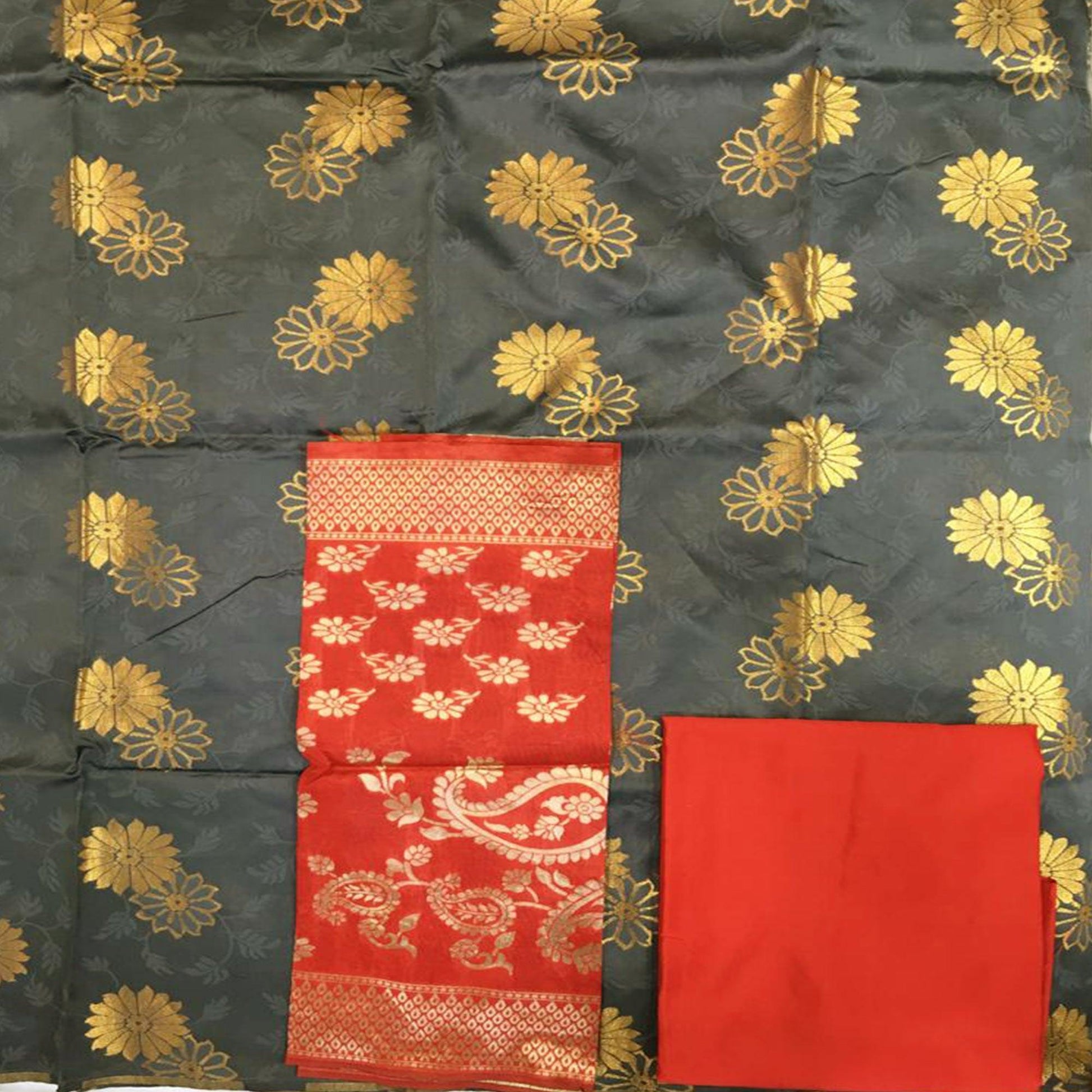 Elegant Grey Colored Casual Wear Banarasi Silk Dress Material