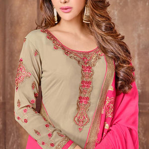 Elegant Light Brown Colored Partywear Embroidered Georgette Suit