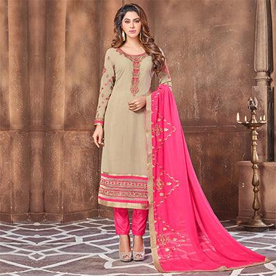 Elegant Light Brown Colored Partywear Embroidered Georgette Suit