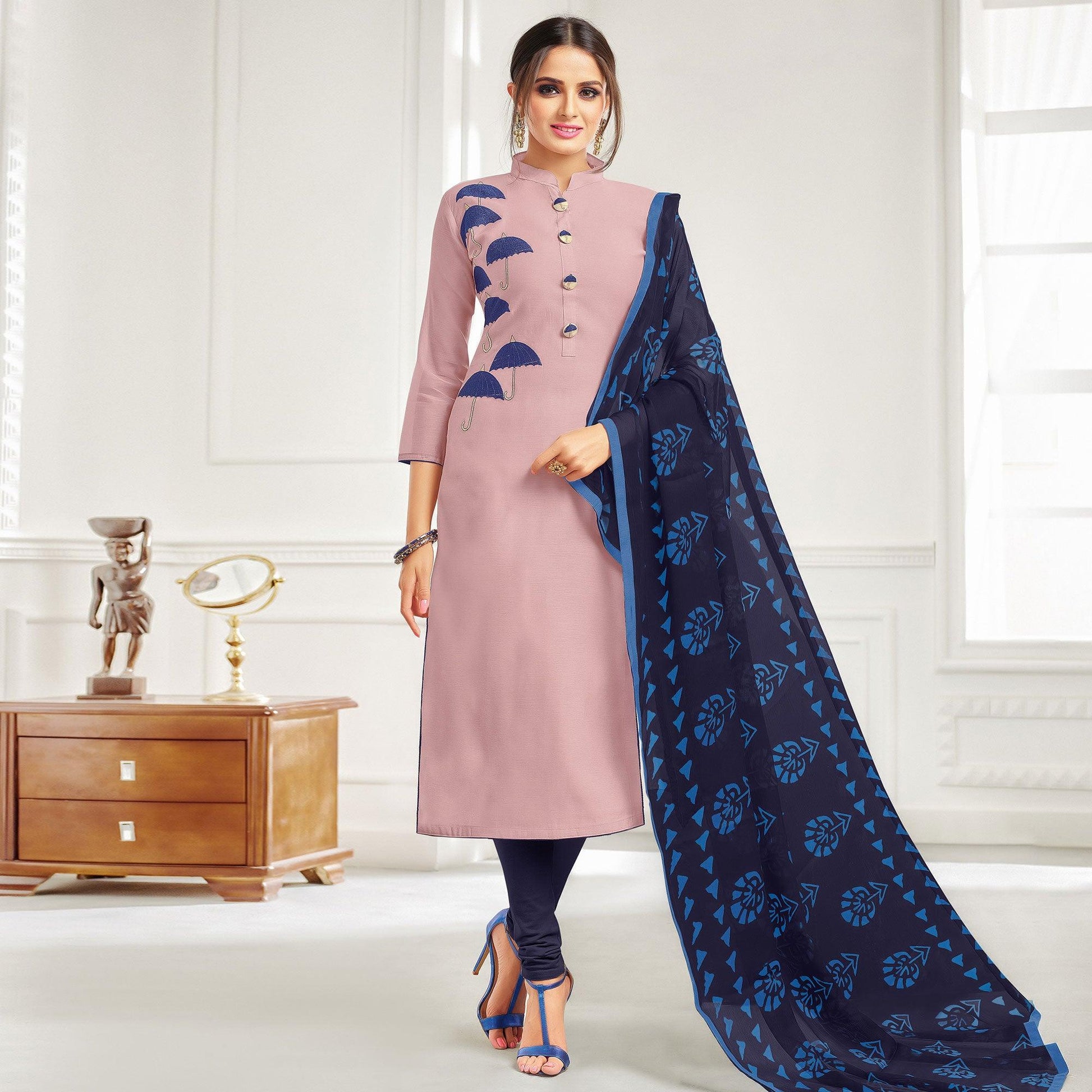 Elegant Light Purple Colored Casual Wear Printed Chanderi Dress Material