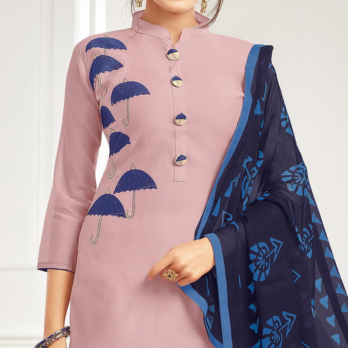 Elegant Light Purple Colored Casual Wear Printed Chanderi Dress Material