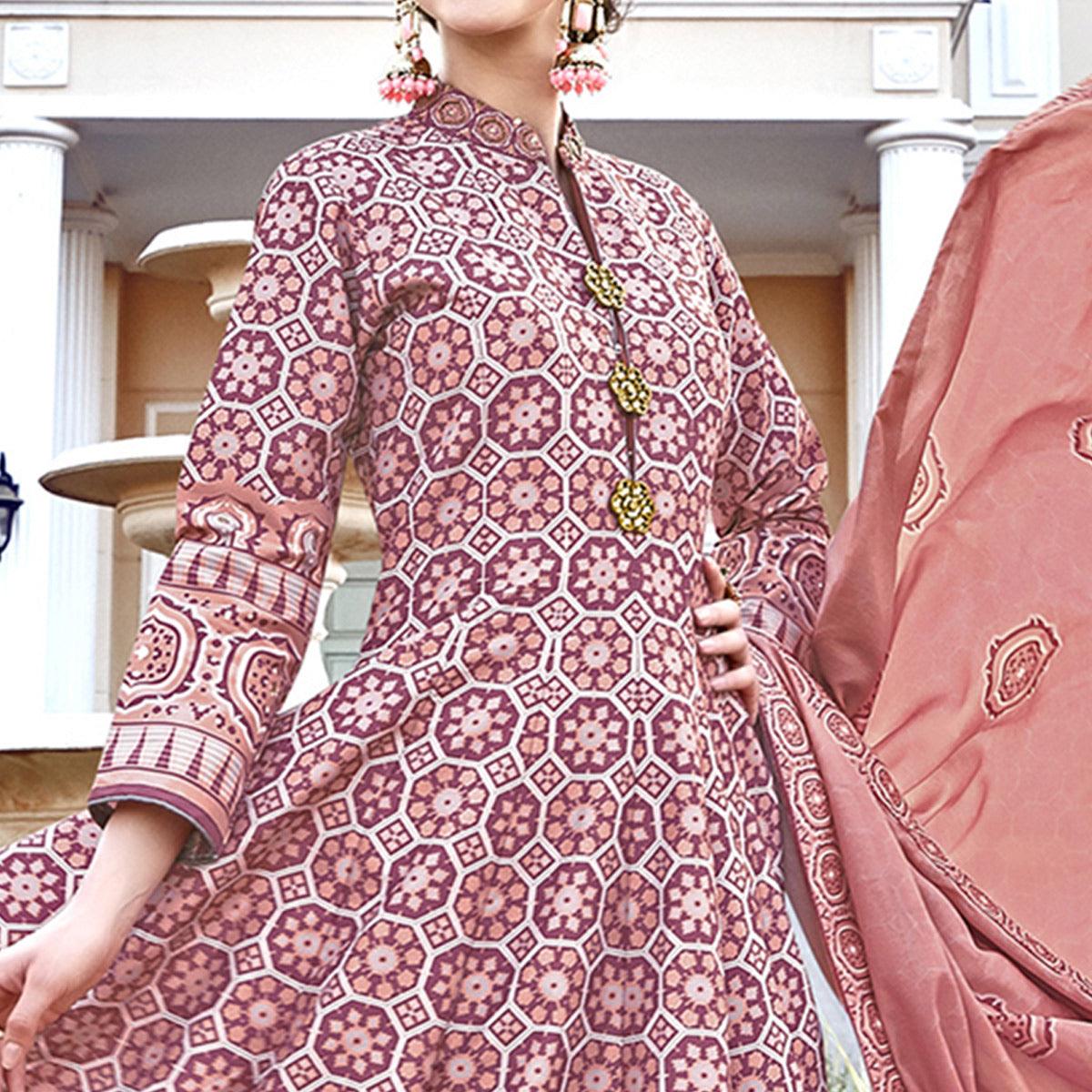 Elegant Light Salmon Colored Partywear Designer Digital Patola Print Killer Silk Anarkali Suit