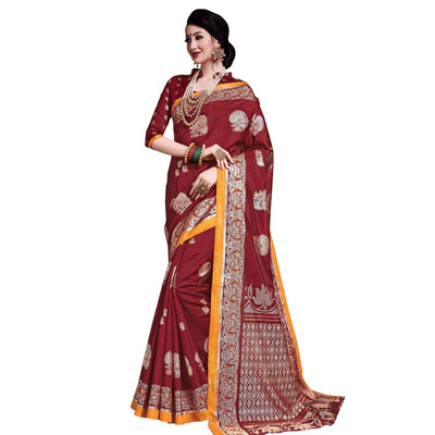 Elegant Maroon Colored Festive Wear Printed Art Silk Saree