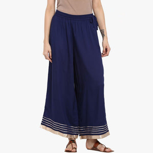 Elegant Navy Blue Colored Casual Rayon Palazzo