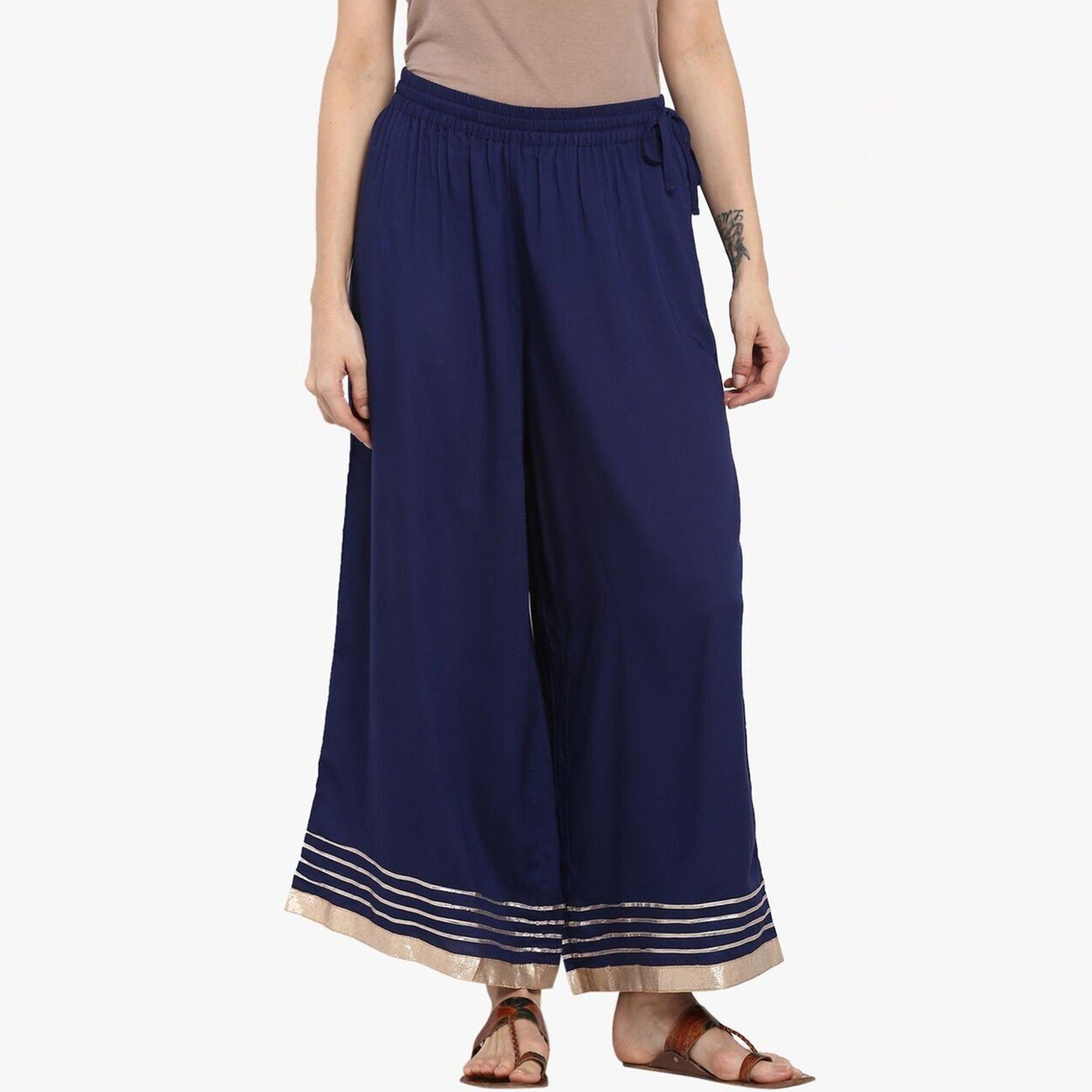 Elegant Navy Blue Colored Casual Rayon Palazzo