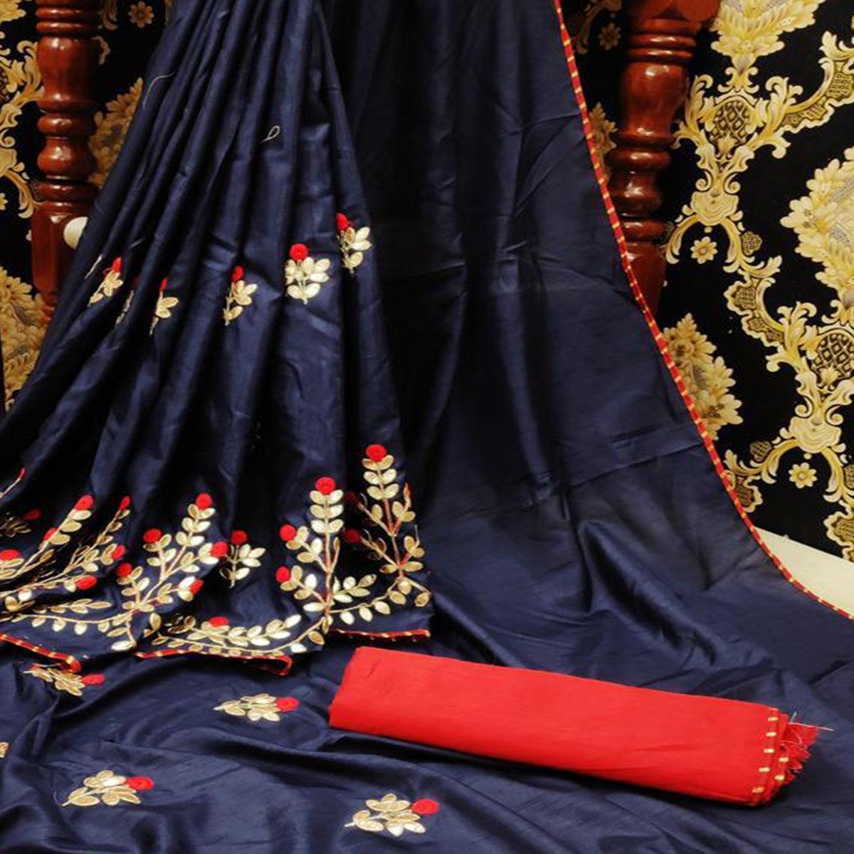 Elegant Navy Blue Colored Festive Wear Butta Work Dola Silk Saree