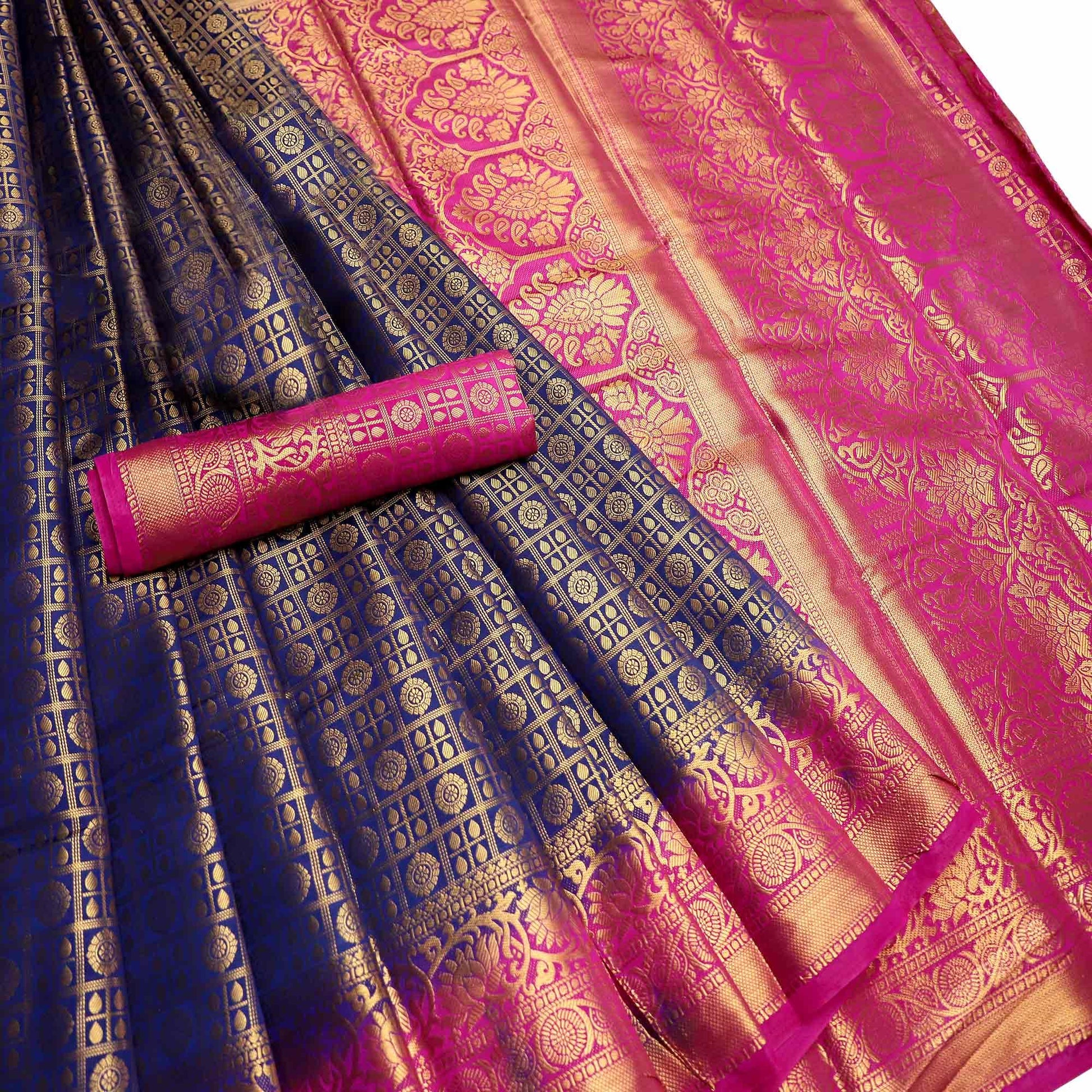 Elegant Navy Blue Colored Festive Wear Woven Art Silk Saree