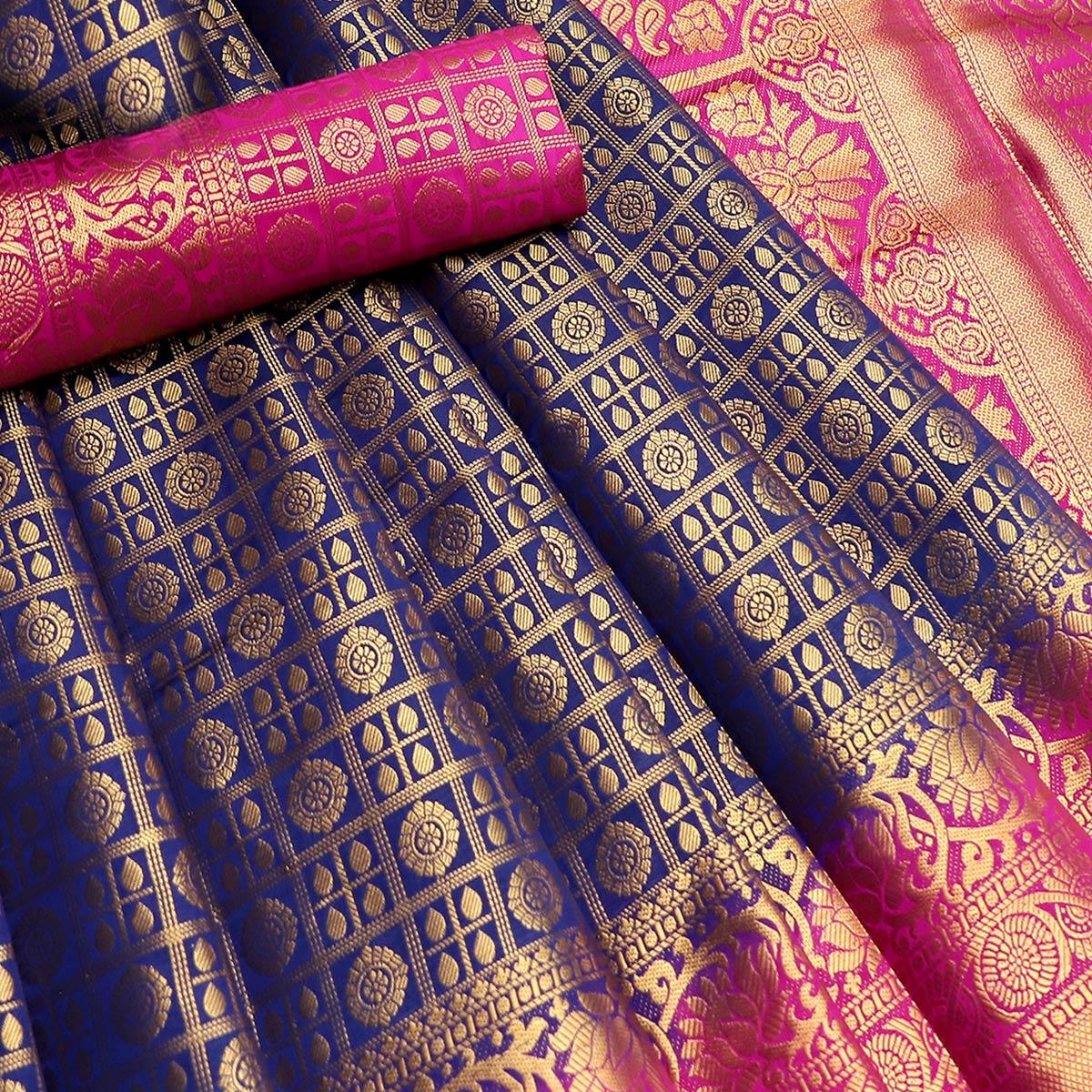 Elegant Navy Blue Colored Festive Wear Woven Art Silk Saree