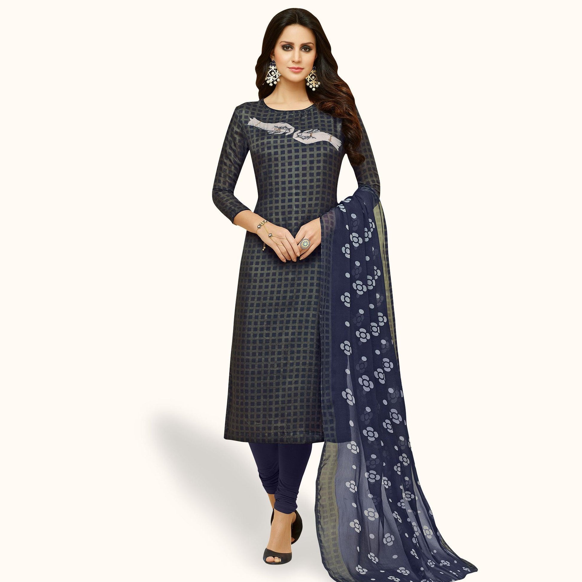 Elegant Navy Blue Colored Party Wear Chanderi Salwar Suit