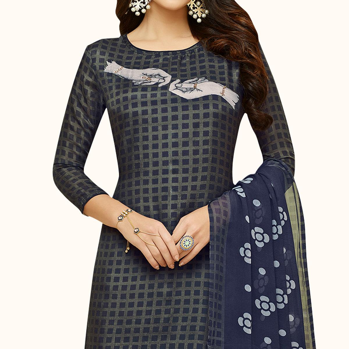 Elegant Navy Blue Colored Party Wear Chanderi Salwar Suit